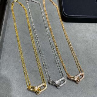 Double ring diamond horseshoe buckle necklace