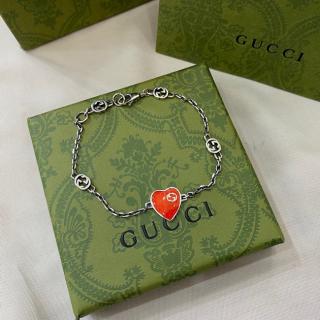 Interlocking Double G Red Enamel Heart Bracelet 925silver   17+2cm 26usd 