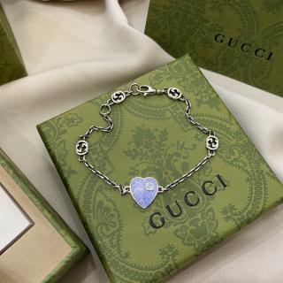 Interlocking Double G Blue Enamel Heart Bracelet 925silver 17+2cm 26usd  - 副本